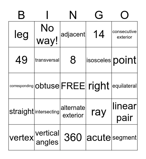 Geometry Quarter 1 Bingo Card