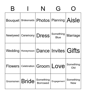 Bridal Shower Bingo Card