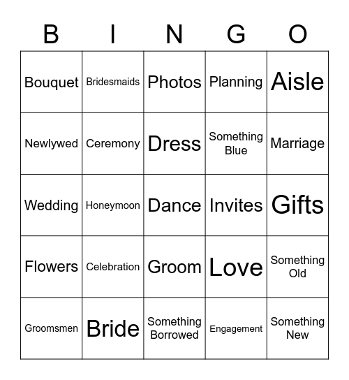 Bridal Shower Bingo Card