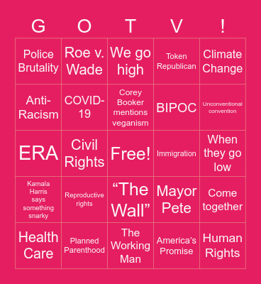 Party at the DNC with Planned Parenthood Bingo Card