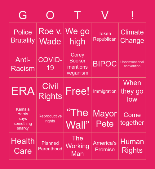 Party at the DNC with Planned Parenthood Bingo Card