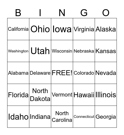U.S. States! Bingo Card