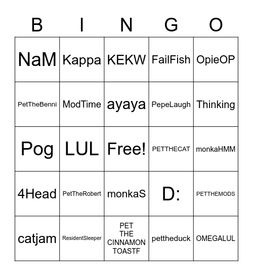 Emote Bingo Card