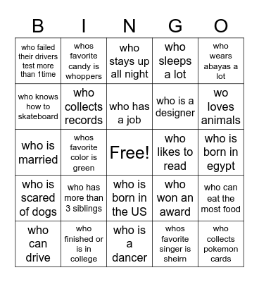 Birthday bingo Card