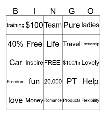 Pure Romance Bingo Card