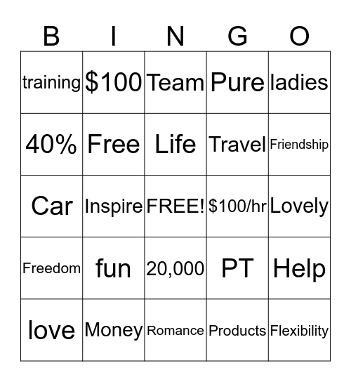 Pure Romance Bingo Card