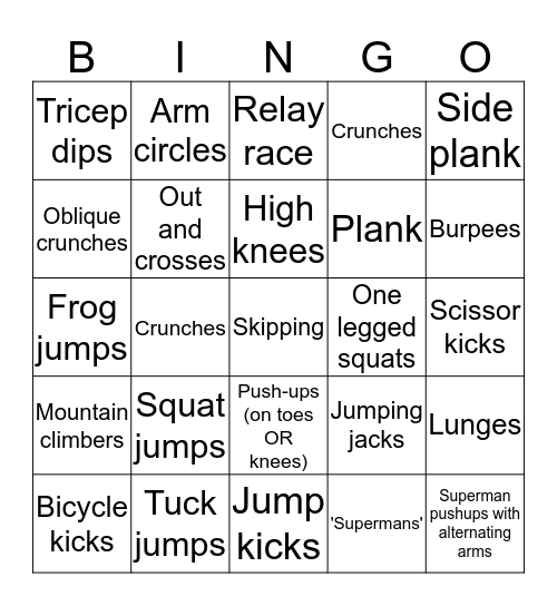 FITNESS BINGO!!!!! Bingo Card