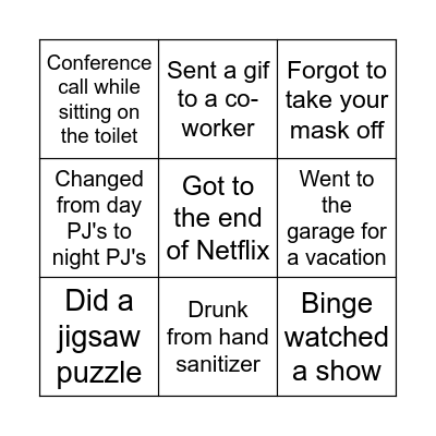 Isolation Bingo! Bingo Card