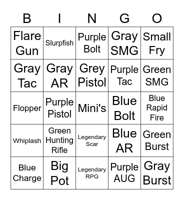 Fortnite Bingo Card