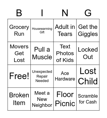 Moving Day Bingo Card