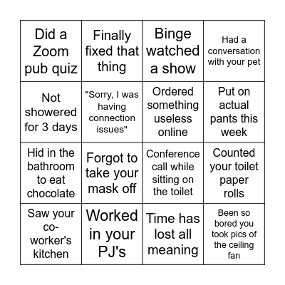 Isolation Bingo! Bingo Card