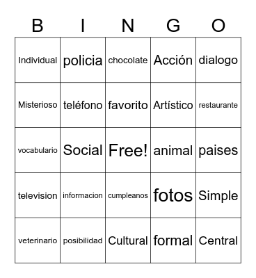 Back to Spanish Bingo! Bingo Card