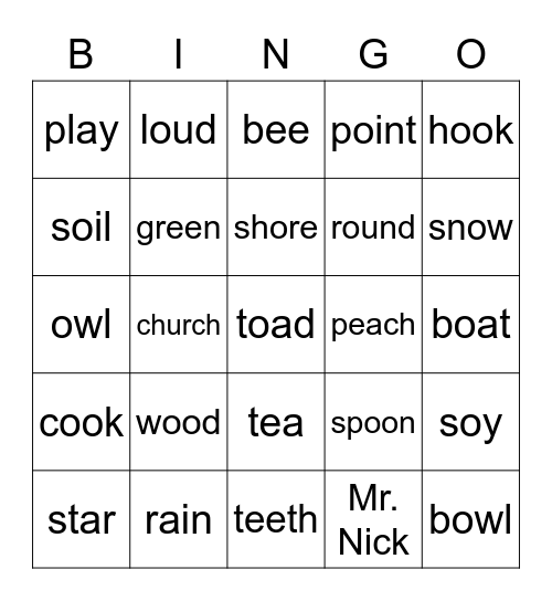 Super Phonics Bingo Card