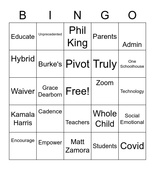 Opening Meetings Bingo Card