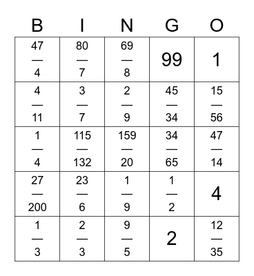 Fractions Everything! Bingo Card