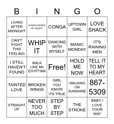 80's HITS Bingo Card