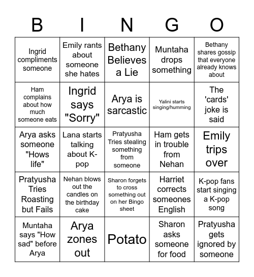 Friend Bingo Card