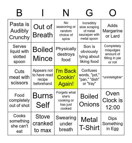 Kay's Cooking Bingo! Bingo Card