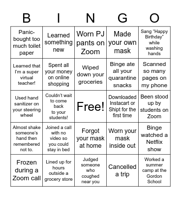 COVID-19 BINGO Card