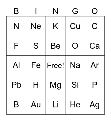 Chemistry Bingo Card