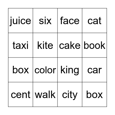 K, C, and Z Bingo Card
