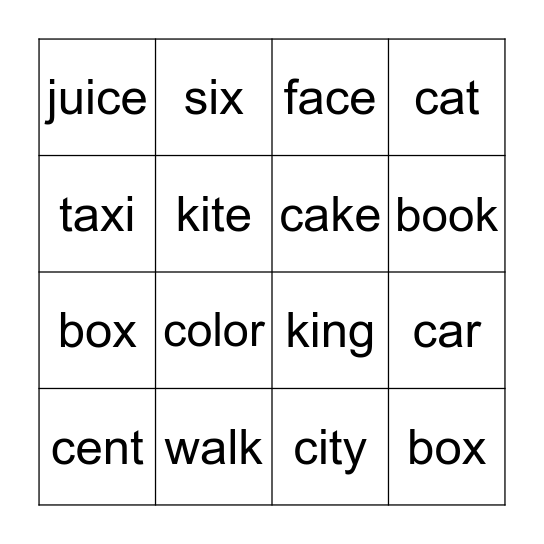 K, C, and Z Bingo Card