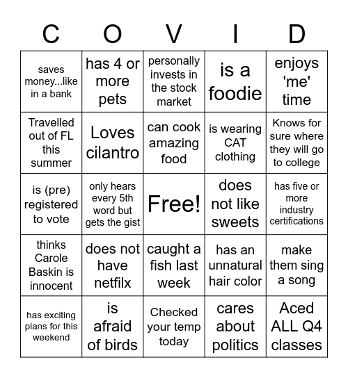 Social Bingo Schneider style Bingo Card