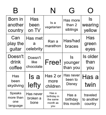 People Bingo Card