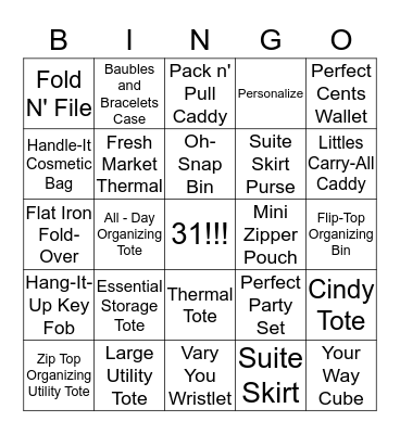 Thirty-One Bingo  Bingo Card