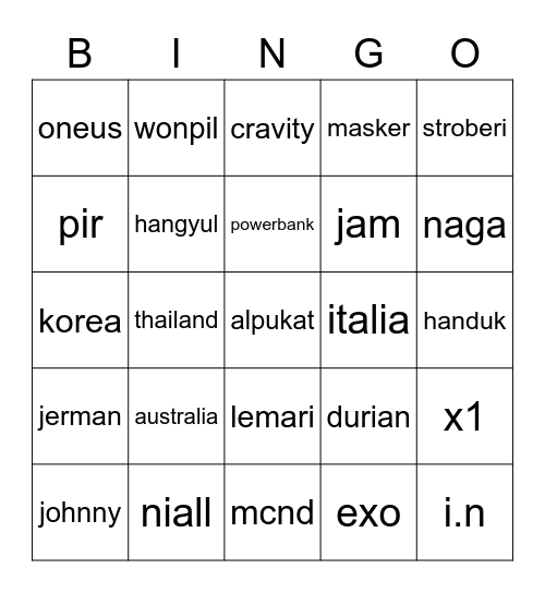 punya dablex Bingo Card