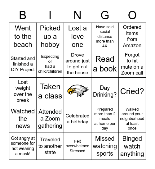 Summer Break Bingo Card