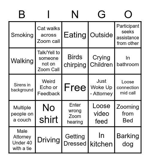 Zoom Bingo - Court Edition Bingo Card
