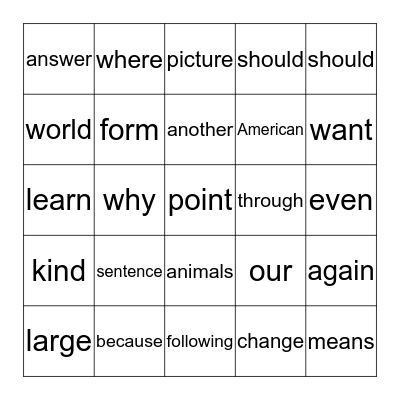 Vocabulary Fun for Second Grade Bingo Card