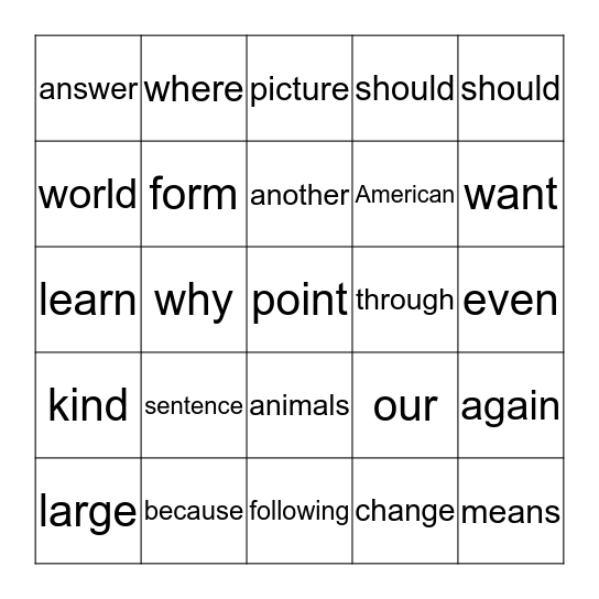 Vocabulary Fun for Second Grade Bingo Card