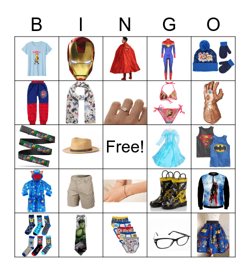 Clothes Bingo Card