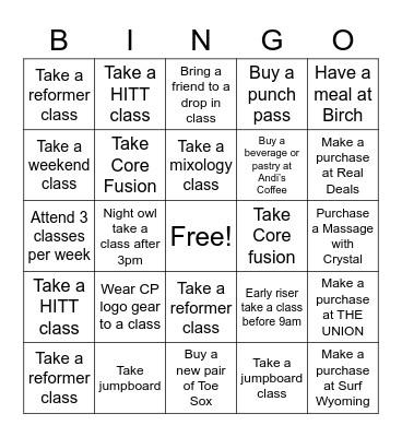 Fall in Love with Pilates Bingo Card