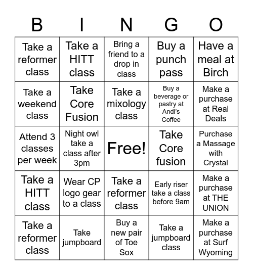 Fall in Love with Pilates Bingo Card