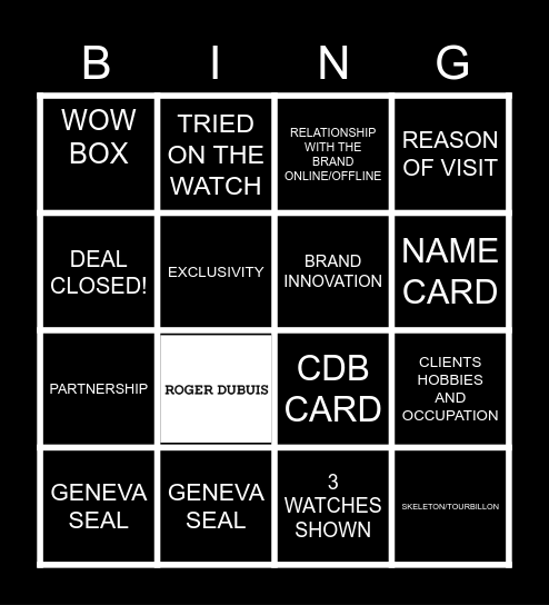 RDU: MYSTERY SHOPPER BINGO Card