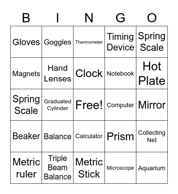 SCIENCE TOOLS Bingo Card