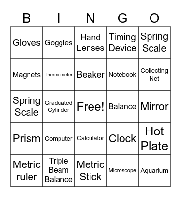 SCIENCE TOOLS Bingo Card