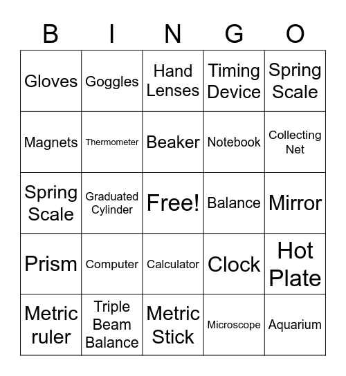 SCIENCE TOOLS Bingo Card