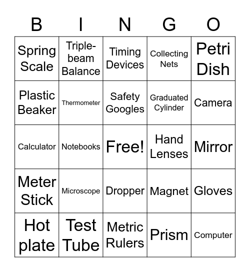Scientific Tools Bingo Card