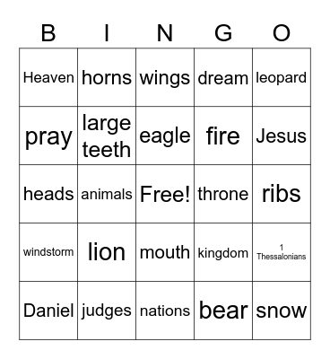 Daniel's Dream Bingo Card