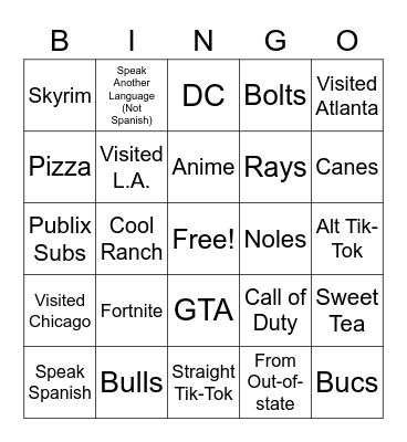 People Bingo! Bingo Card