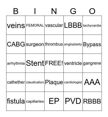 HEART & VASCULAR CENTER BINGO! Bingo Card