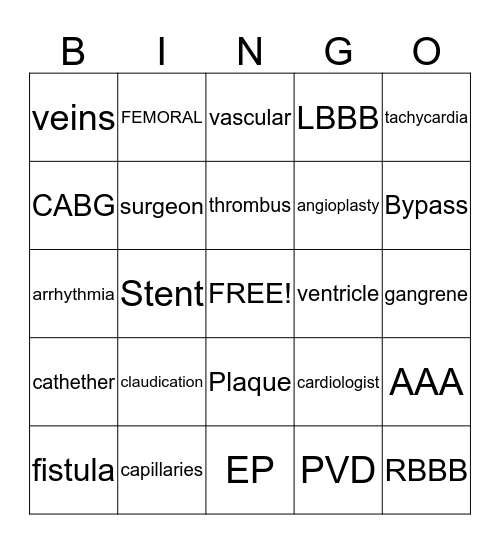 HEART & VASCULAR CENTER BINGO! Bingo Card