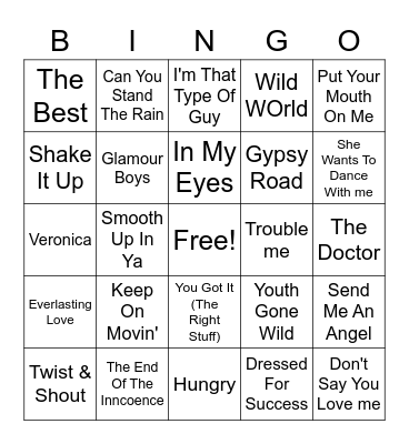 1989 Hits Bingo Card