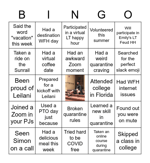 BINGO: Leilani's Happy Graduation Virtual WFH Edition Bingo Card