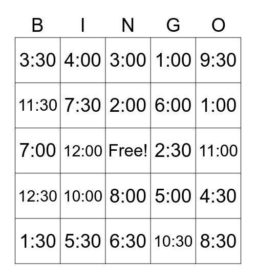 Time Bingo! Bingo Card
