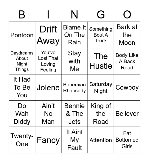 Music Bingo 5 Bingo Card
